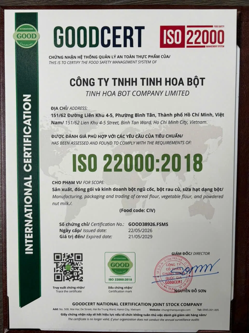 Giấy chứng nhận cơ sở đủ điều kiện an toàn thực phẩm